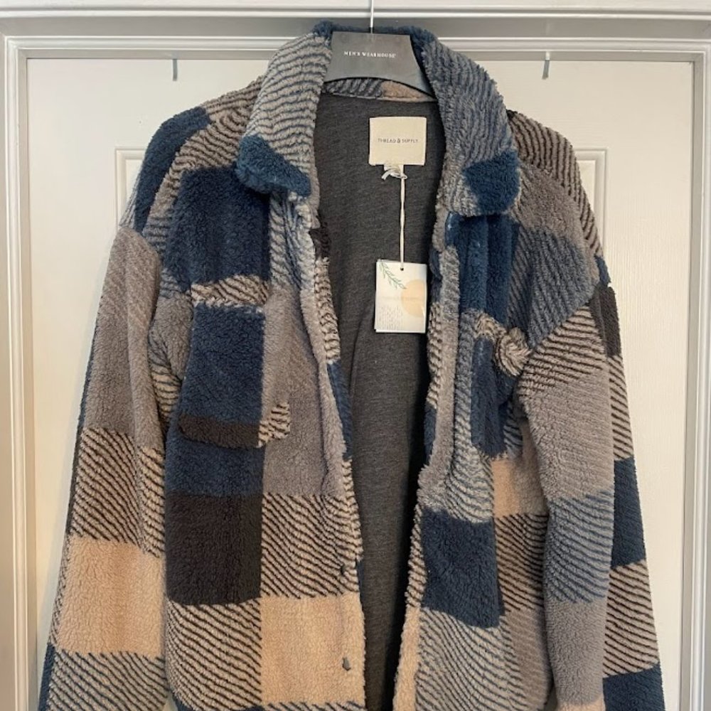 Blue, Gray, and Beige Thread & Supply Shacket - Size Large
